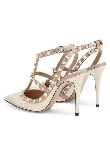 Valentino Garavani Women's Patent Rockstud Caged 100MM Pumps - Poudre | Thumbnail 3 Valentino Garavani Women's Patent Rockstud Caged 100MM Pumps - Poudre | Thumbnail 3
