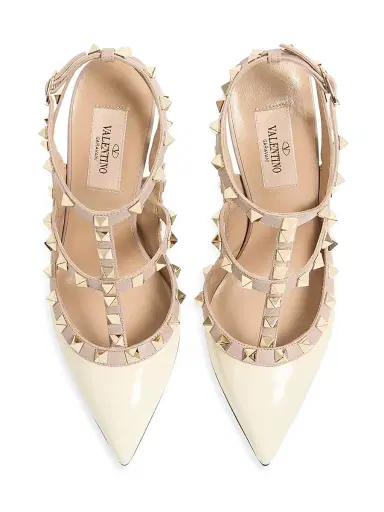 Valentino Garavani Women's Patent Rockstud Caged 100MM Pumps - Poudre | Thumbnail 4 Valentino Garavani Women's Patent Rockstud Caged 100MM Pumps - Poudre | Thumbnail 4