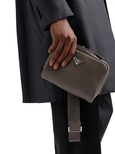 Prada Men's Leather Shoulder Bag - Grey | Thumbnail 7 Prada Men's Leather Shoulder Bag - Grey | Thumbnail 7