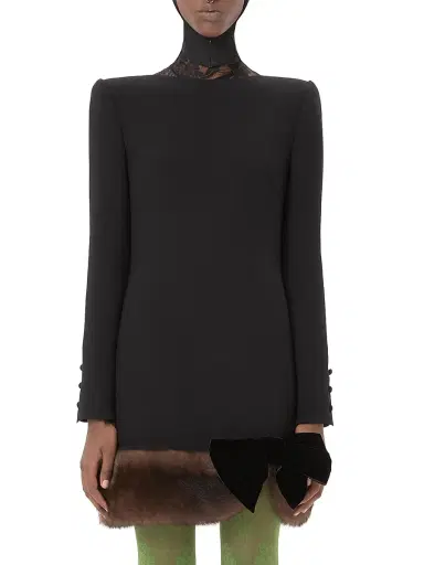 Valentino Garavani Women's Wool Crepe Short Dress - Black - Size 4 | Thumbnail 2 Valentino Garavani Women's Wool Crepe Short Dress - Black - Size 4 | Thumbnail 2