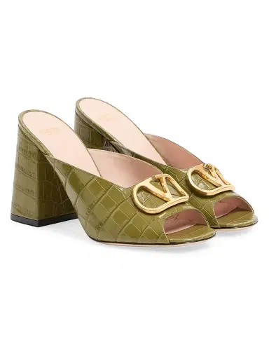Valentino Garavani Women's VLogo Signature 95MM Slide Sandals in Printed Calfskin - Green | Thumbnail 2 Valentino Garavani Women's VLogo Signature 95MM Slide Sandals in Printed Calfskin - Green | Thumbnail 2