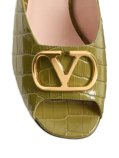 Valentino Garavani Women's VLogo Signature 95MM Slide Sandals in Printed Calfskin - Green | Thumbnail 4 Valentino Garavani Women's VLogo Signature 95MM Slide Sandals in Printed Calfskin - Green | Thumbnail 4