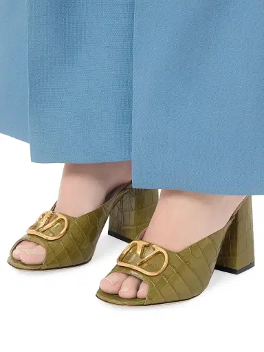 Valentino Garavani Women's VLogo Signature 95MM Slide Sandals in Printed Calfskin - Green | Thumbnail 6 Valentino Garavani Women's VLogo Signature 95MM Slide Sandals in Printed Calfskin - Green | Thumbnail 6