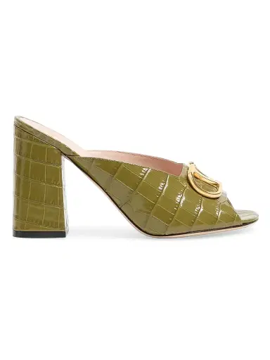 Valentino Garavani Women's VLogo Signature 95MM Slide Sandals in Printed Calfskin - Green | Thumbnail 1 Valentino Garavani Women's VLogo Signature 95MM Slide Sandals in Printed Calfskin - Green | Thumbnail 1