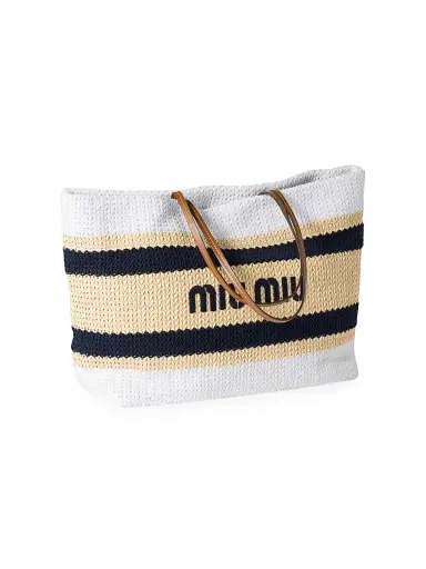 Miu Miu Women's Raffia-Effect Woven Shoulder Bag - Beige Khaki | Thumbnail 3 Miu Miu Women's Raffia-Effect Woven Shoulder Bag - Beige Khaki | Thumbnail 3