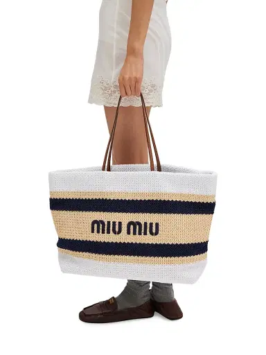 Miu Miu Women's Raffia-Effect Woven Shoulder Bag - Beige Khaki | Thumbnail 7 Miu Miu Women's Raffia-Effect Woven Shoulder Bag - Beige Khaki | Thumbnail 7