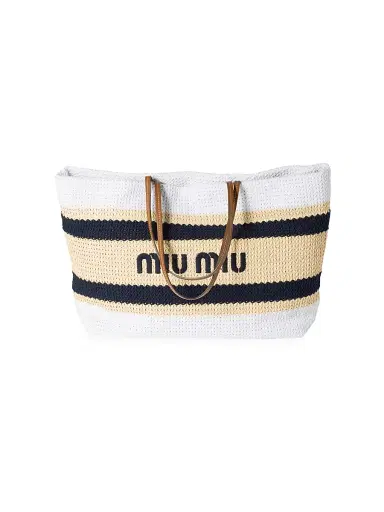 Miu Miu Women's Raffia-Effect Woven Shoulder Bag - Beige Khaki | Thumbnail 1 Miu Miu Women's Raffia-Effect Woven Shoulder Bag - Beige Khaki | Thumbnail 1