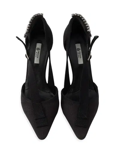Prada Women's Canvas Pumps with Crystals - Black | Thumbnail 2 Prada Women's Canvas Pumps with Crystals - Black | Thumbnail 2