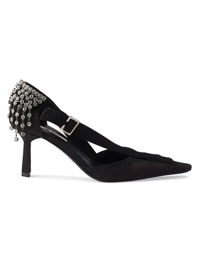 Women's Canvas Pumps with Crystals - Black Women's Canvas Pumps with Crystals - Black