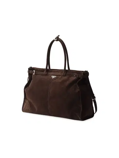 Prada Men's Suede Tote Bag - Dark Brown | Thumbnail 2 Prada Men's Suede Tote Bag - Dark Brown | Thumbnail 2