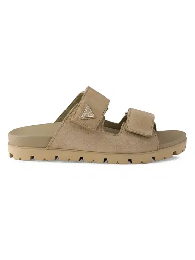 Prada Men's Suede Band Sandals - Beige Khaki | Thumbnail 1 Prada Men's Suede Band Sandals - Beige Khaki | Thumbnail 1