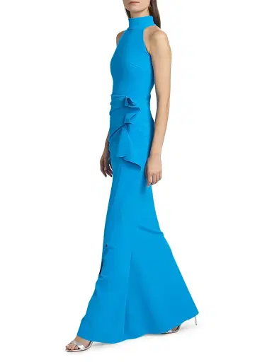 Chiara Boni La Petite Robe Women's Gudrum Halter Ruffle Gown - Catalina Blue | Thumbnail 4 Chiara Boni La Petite Robe Women's Gudrum Halter Ruffle Gown - Catalina Blue | Thumbnail 4