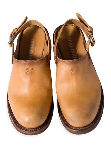Miu Miu Women's Leather Mules with Buckle - Brown | Thumbnail 2 Miu Miu Women's Leather Mules with Buckle - Brown | Thumbnail 2