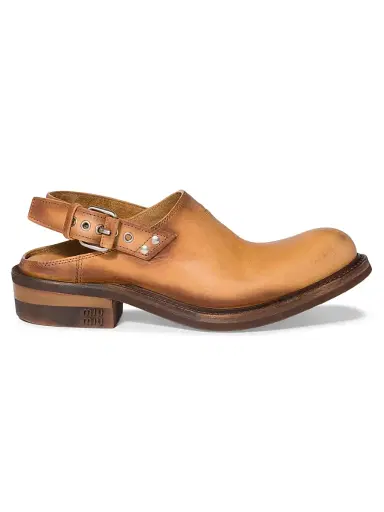 Miu Miu Women's Leather Mules with Buckle - Brown | Thumbnail 1 Miu Miu Women's Leather Mules with Buckle - Brown | Thumbnail 1