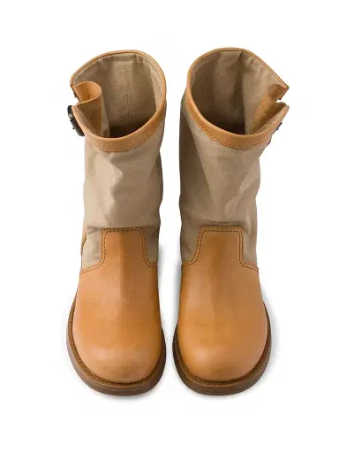 Prada Women's Leather and Canvas Boots - Beige Khaki | Thumbnail 3 Prada Women's Leather and Canvas Boots - Beige Khaki | Thumbnail 3