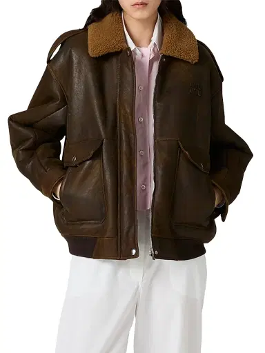 Miu Miu Women's Shearling Blouson Jacket - Dark Brown - Size 8 | Thumbnail 2 Miu Miu Women's Shearling Blouson Jacket - Dark Brown - Size 8 | Thumbnail 2