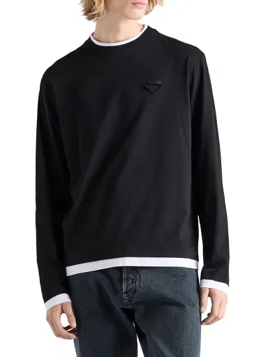 Prada Men's Long-Sleeved Cotton T-Shirt - Black - Size XXL | Thumbnail 2 Prada Men's Long-Sleeved Cotton T-Shirt - Black - Size XXL | Thumbnail 2