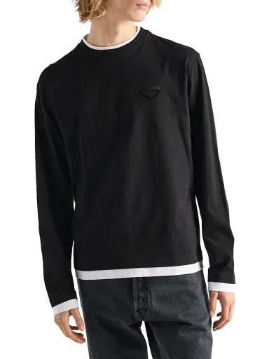 Prada Men's Long-Sleeved Cotton T-Shirt - Black - Size XXL | Thumbnail 3 Prada Men's Long-Sleeved Cotton T-Shirt - Black - Size XXL | Thumbnail 3