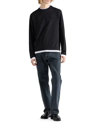 Prada Men's Long-Sleeved Cotton T-Shirt - Black - Size XXL | Thumbnail 7 Prada Men's Long-Sleeved Cotton T-Shirt - Black - Size XXL | Thumbnail 7