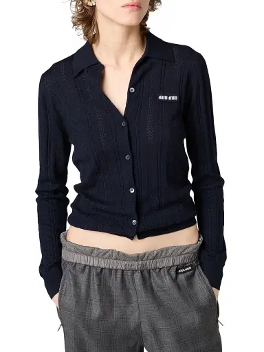 Miu Miu Women's Buttoned Cashmere Cardigan - Blue - Size 6 | Thumbnail 2 Miu Miu Women's Buttoned Cashmere Cardigan - Blue - Size 6 | Thumbnail 2