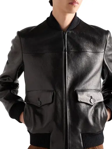 Prada Men's Leather Bomber Jacket - Black - Size 44 | Thumbnail 4 Prada Men's Leather Bomber Jacket - Black - Size 44 | Thumbnail 4