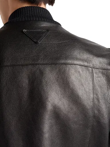 Prada Men's Leather Bomber Jacket - Black - Size 44 | Thumbnail 6 Prada Men's Leather Bomber Jacket - Black - Size 44 | Thumbnail 6