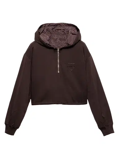 Prada Women's Reversible Cotton Jersey and Re-Nylon Hoodie - Brown | Thumbnail 1 Prada Women's Reversible Cotton Jersey and Re-Nylon Hoodie - Brown | Thumbnail 1