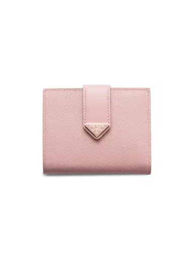 Prada Women's Small Saffiano and Smooth Leather Wallet - Dusty Pink | Thumbnail 1 Prada Women's Small Saffiano and Smooth Leather Wallet - Dusty Pink | Thumbnail 1