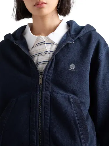 Prada Women's Cotton Hoodie Jacket - Navy Blue | Thumbnail 5 Prada Women's Cotton Hoodie Jacket - Navy Blue | Thumbnail 5
