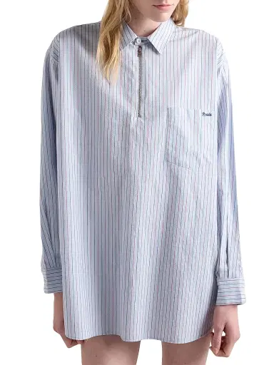 Prada Women's Striped Cotton Shirt with Half-Zipper - Blue - Size 8 | Thumbnail 2 Prada Women's Striped Cotton Shirt with Half-Zipper - Blue - Size 8 | Thumbnail 2