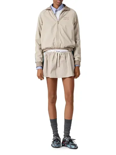Miu Miu Women's Washed Twill Blouson Jacket - Beige Khaki - Size 4 | Thumbnail 2 Miu Miu Women's Washed Twill Blouson Jacket - Beige Khaki - Size 4 | Thumbnail 2