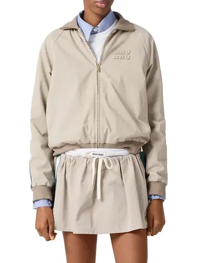 Miu Miu Women's Washed Twill Blouson Jacket - Beige Khaki - Size 4 | Thumbnail 3 Miu Miu Women's Washed Twill Blouson Jacket - Beige Khaki - Size 4 | Thumbnail 3