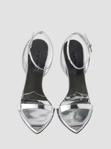Prada Women's Metallic Leather High-Heeled Sandals - Silver | Thumbnail 2 Prada Women's Metallic Leather High-Heeled Sandals - Silver | Thumbnail 2