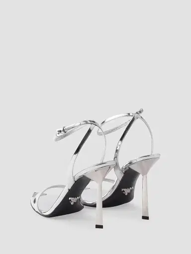 Prada Women's Metallic Leather High-Heeled Sandals - Silver | Thumbnail 3 Prada Women's Metallic Leather High-Heeled Sandals - Silver | Thumbnail 3
