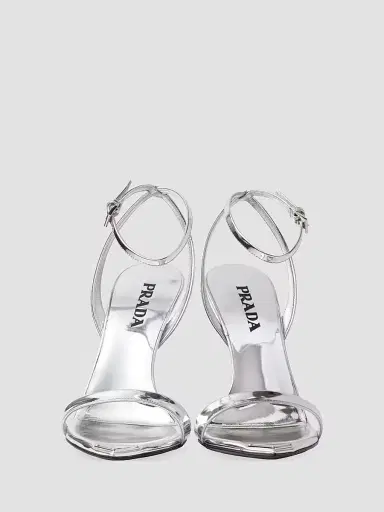 Prada Women's Metallic Leather High-Heeled Sandals - Silver | Thumbnail 4 Prada Women's Metallic Leather High-Heeled Sandals - Silver | Thumbnail 4