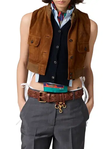Miu Miu Women's Waxed Suede Leather Vest | Thumbnail 2 Miu Miu Women's Waxed Suede Leather Vest | Thumbnail 2