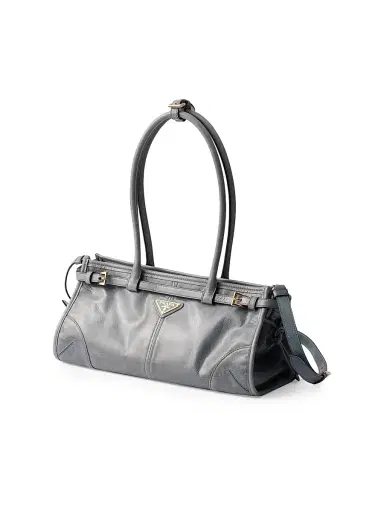 Prada Women's Bonnie Medium Leather Top Handle Bag - Blue Grey | Thumbnail 2 Prada Women's Bonnie Medium Leather Top Handle Bag - Blue Grey | Thumbnail 2