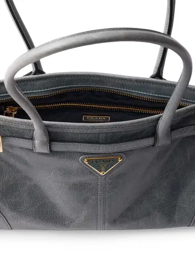 Prada Women's Bonnie Medium Leather Top Handle Bag - Blue Grey | Thumbnail 4 Prada Women's Bonnie Medium Leather Top Handle Bag - Blue Grey | Thumbnail 4