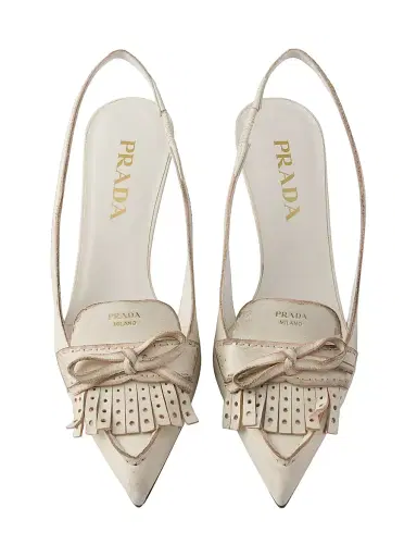 Prada Women's Leather Slingback Pumps - Beige Khaki | Thumbnail 3 Prada Women's Leather Slingback Pumps - Beige Khaki | Thumbnail 3