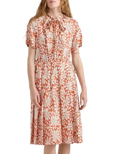 Prada Women's Printed Pleated Pongé Dress - Orange - Size 4 | Thumbnail 2 Prada Women's Printed Pleated Pongé Dress - Orange - Size 4 | Thumbnail 2