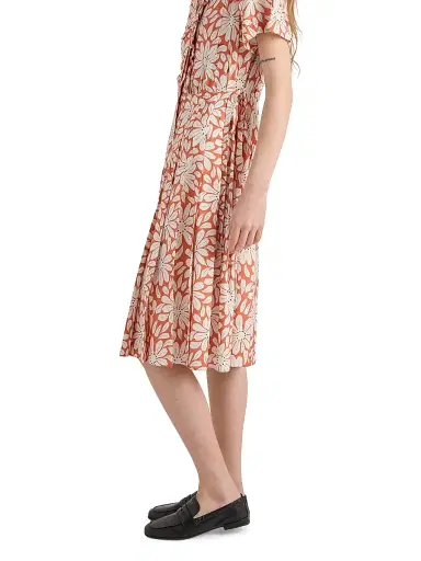 Prada Women's Printed Pleated Pongé Dress - Orange - Size 4 | Thumbnail 5 Prada Women's Printed Pleated Pongé Dress - Orange - Size 4 | Thumbnail 5