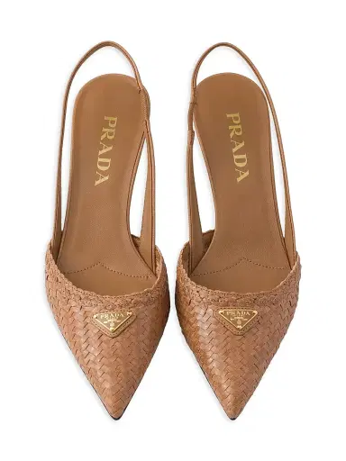 Prada Women's Woven Leather Slingback Pumps - Beige Khaki | Thumbnail 3 Prada Women's Woven Leather Slingback Pumps - Beige Khaki | Thumbnail 3