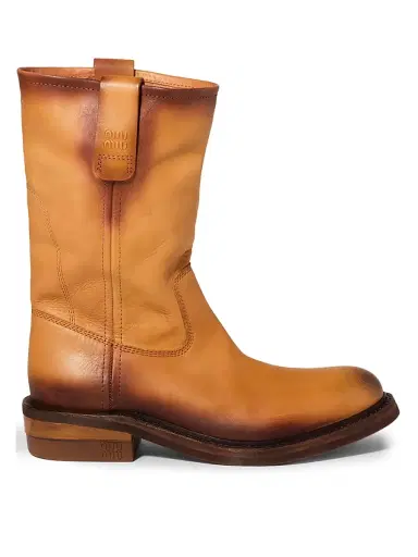 Miu Miu Women's Calf Leather Booties - Brown | Thumbnail 1 Miu Miu Women's Calf Leather Booties - Brown | Thumbnail 1