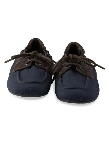Prada Men's Shuffle Aged Canvas and Leather Boat Shoes - Blue | Thumbnail 4 Prada Men's Shuffle Aged Canvas and Leather Boat Shoes - Blue | Thumbnail 4