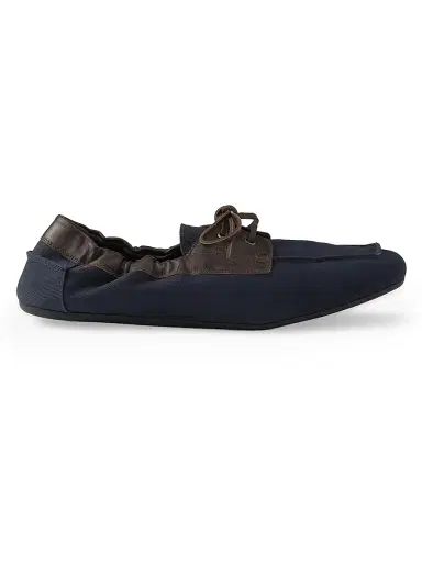 Prada Men's Shuffle Aged Canvas and Leather Boat Shoes - Blue | Thumbnail 1 Prada Men's Shuffle Aged Canvas and Leather Boat Shoes - Blue | Thumbnail 1
