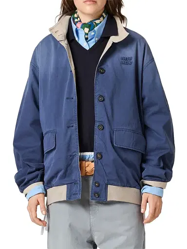 Miu Miu Women's Old Washed Twill Blouson Jacket | Thumbnail 2 Miu Miu Women's Old Washed Twill Blouson Jacket | Thumbnail 2