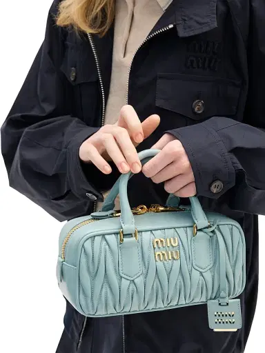 Miu Miu Women's Arcadie Matelassé Nappa Leather Top Handle Bag - Blue | Thumbnail 7 Miu Miu Women's Arcadie Matelassé Nappa Leather Top Handle Bag - Blue | Thumbnail 7