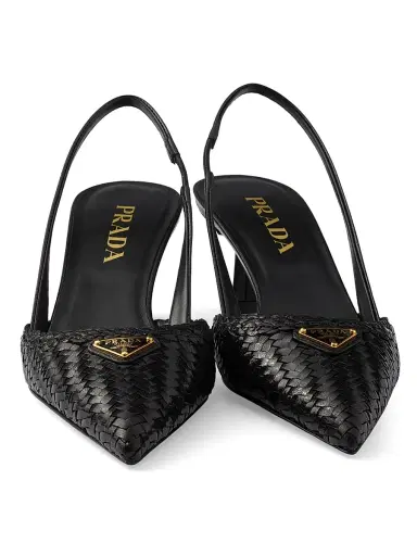 Prada Women's Woven Leather Slingback Pumps - Black - Size 7 | Thumbnail 2 Prada Women's Woven Leather Slingback Pumps - Black - Size 7 | Thumbnail 2