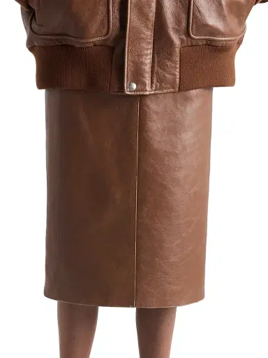 Prada Women's Nappa Leather Pencil Skirt - Brown | Thumbnail 2 Prada Women's Nappa Leather Pencil Skirt - Brown | Thumbnail 2