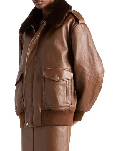Prada Women's Nappa Leather Bomber Jacket - Brown - Size 6 | Thumbnail 2 Prada Women's Nappa Leather Bomber Jacket - Brown - Size 6 | Thumbnail 2